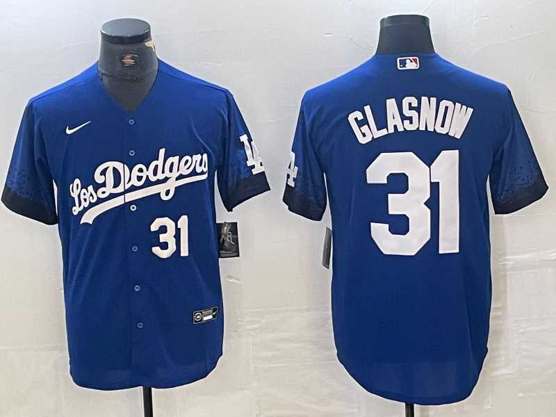 Mens Los Angeles Dodgers #31 Tyler Glasnow Number Blue 2021 City Connect Cool Base Stitched Jerseys->los angeles dodgers->MLB Jersey